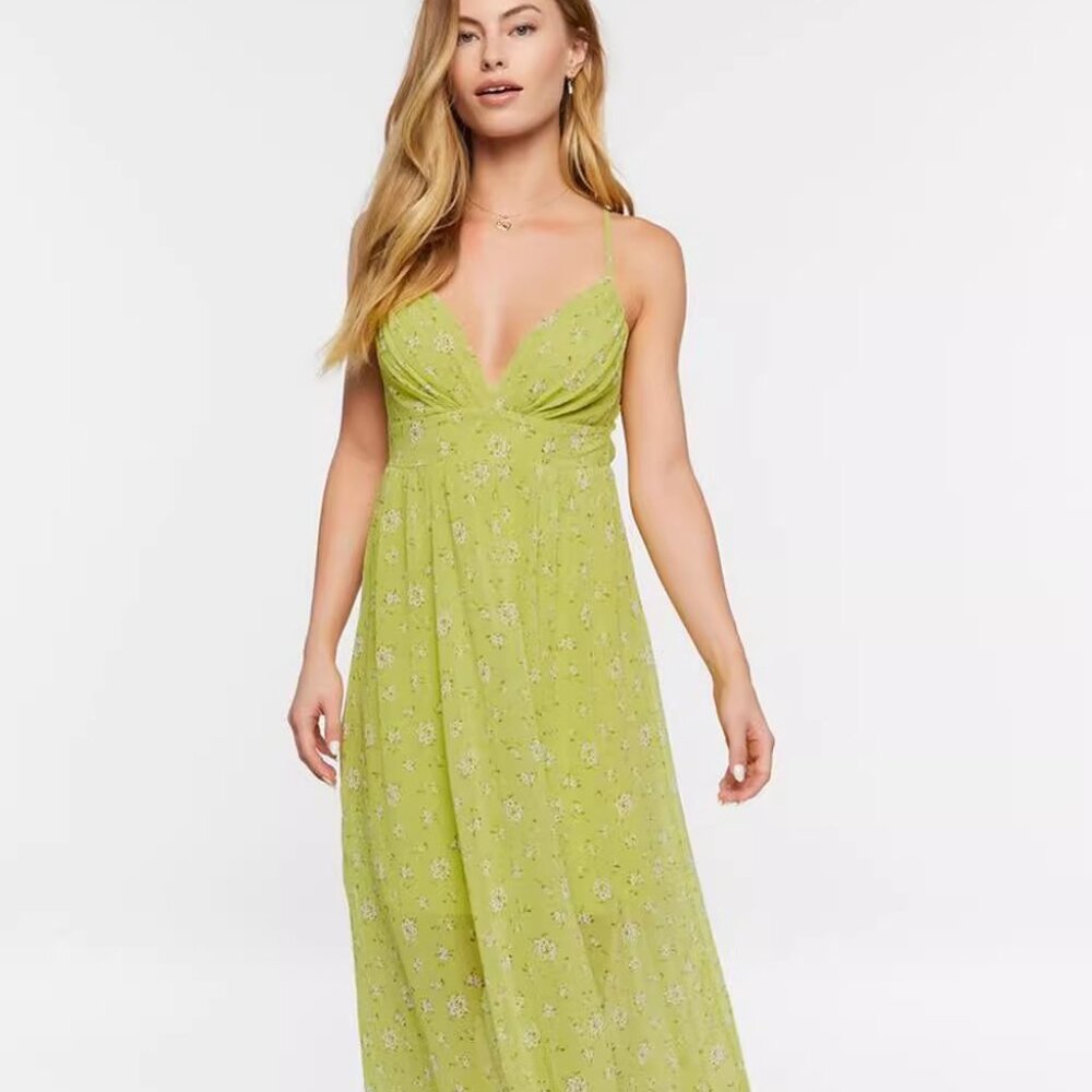 Sweet V-neck organ pleated halter floral elastic waist chiffon dress